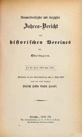 Jahresbericht des Historischen Vereins von Oberbayern. 39/40. 1876/77 (1878/79)