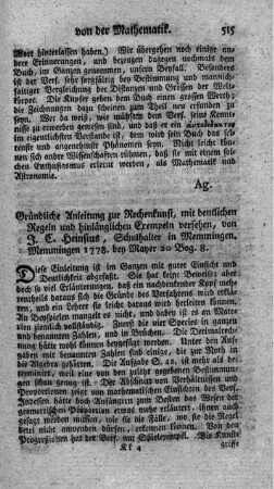Gründliche Anleitung zur Rechenkunst, mit deutlichen Regeln und hinlänglichen Exempeln versehen.