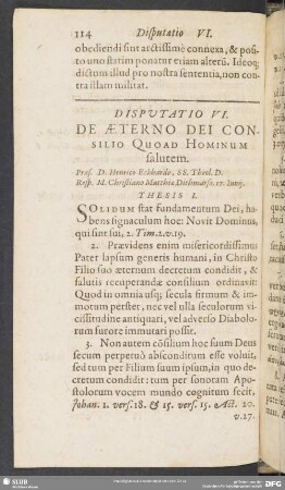 Disputatio VI. De Aeterno Dei Consilio Quoad Hominum salutem