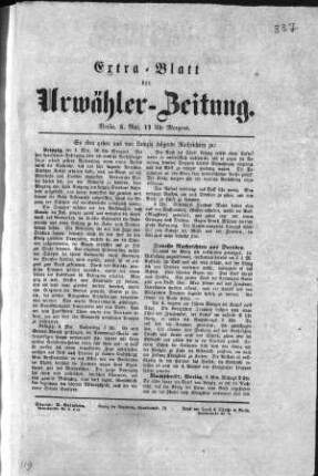 Extra=Blatt der Urwähler-Zeitung. (Sammlung Friedlaender)