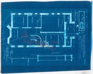 Wohnhaus Klomp, Dortmund: Entwässerungsplan auf Kellergrundriss 1:50