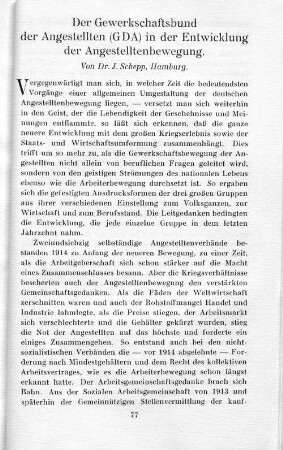 Der Gewerkschaftsbund der Angestellten (GDA) in der Entwicklung der Angestelltenbewegung.