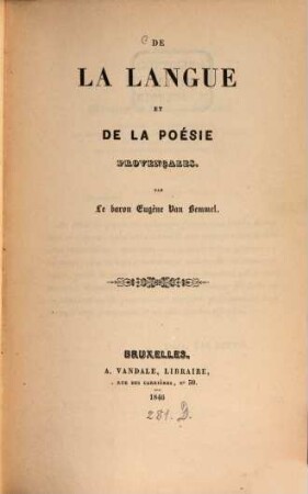 De la langue et de la poésie provençales