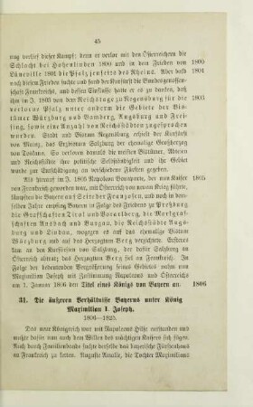 31. Die äußeren Verhältnisse Bayerns unter König Maximilian I. Joseph. 1806-1825