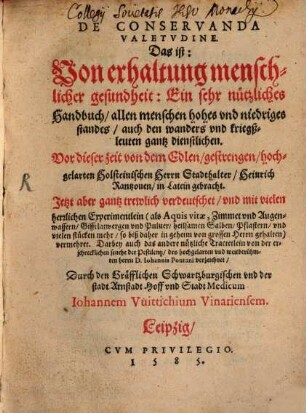 De conservanda valetudine : Ein Handbuch