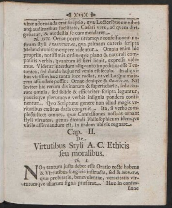 Cap. II. De Virtutibus Styli A. C. Ehticis seu moralibus.