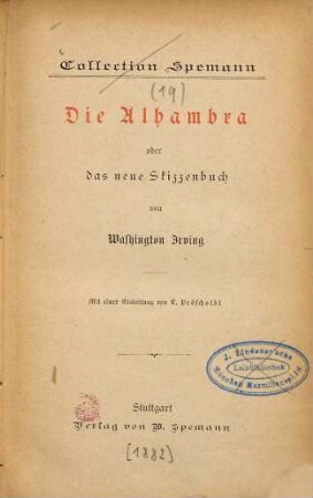 Die Alhambra oder das neue Skizzenbuch von Washington Irving