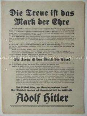 Wahlaufruf der NSDAP zur Reichspräsidentenwahl 1932 unter besonderer Betonung der Treue Hitlers zu seinen Ideeen