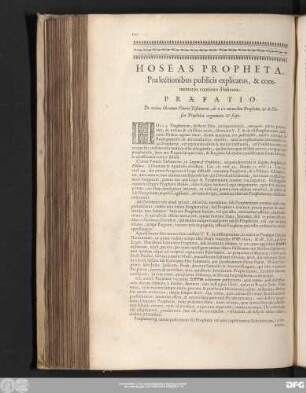Praefatio. De ordine librorum Veteris Testamenti, de XII minoribus Prophetis, & de Hoseae Prophetiae argumento & scopo.