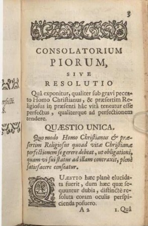 Consolatorum Piorum Sive Resolutio [I. Notabile. Quae sit Christianae vitae perfectio.]