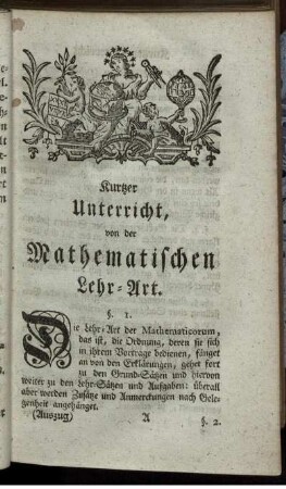Kurzer Unterricht, von der Mathematischen Lehr-Art.