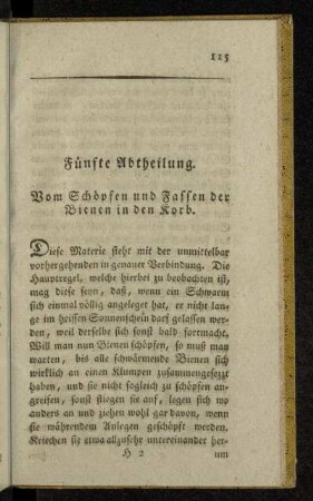 Vom Schöpfen und Fassen der Bienen in den Korb.