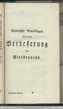 Theoretische Bemerkungen über die Verbesserung des Bierbrauens