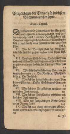 Verzeichnus der Capitel/ so in diesem Büchlein begriffen seynd.
