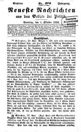 Neueste Nachrichten aus dem Gebiete der Politik. 1853 = Jg. 6, 10 - 12