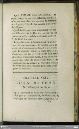 Chapitre XXIV. D'un Bateau Du Maréchal de Saxe