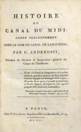 Histoire du canal du Midi, connu précédemment sous le nom de canal de Languedoc