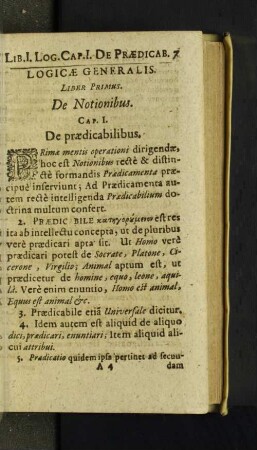 Logicae Generalis. Liber Primus. De Notionibus.