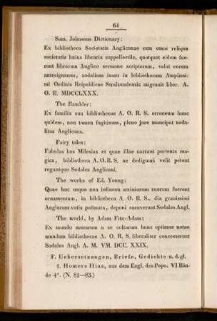 F. Uebersetzungen, Briefe, Gedichte u. d.gl.