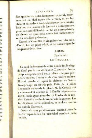 [Text und Brief]. Lettre De. M. de Barbesieux au maréchal de Catinat.