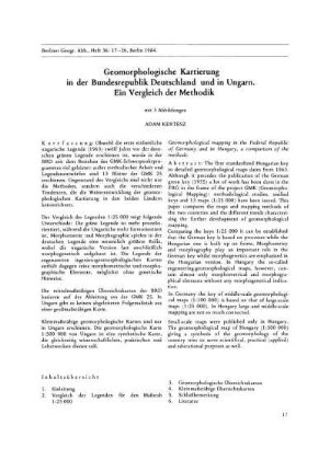 Geomorphologische Kartierung in der Bundesrepublik Deutschland und in Ungarn. Ein Vergleich der Methodik