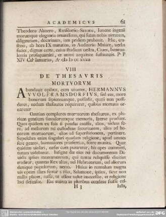 VIII De Thesauris Mortuorum