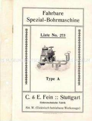 Fahrbare Spezial-Bohrmaschine. Liste No. 273.