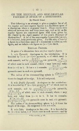 On the regular and semi-regular figures in space of n dimensions.