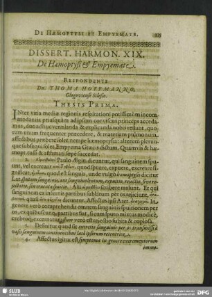 Dissert. Harmon. XIX. De Haemoptysi & Empyemate