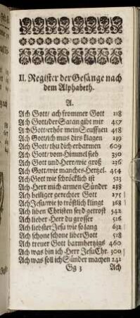 II. Register der Gesänge nach dem Alphabeth.