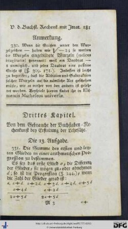 Von dem Gebrauche der Buchstaben-Rechenkunst bey Erfindung der Lehrsätze.