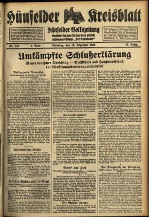 Erste Ausgabe vom Dienstag, den 13. Dezember 1932.