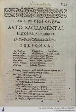 El arca de dios cautiva: Autos sacramentales, alégoricos y historiales de Pedro Calderón de la Barca