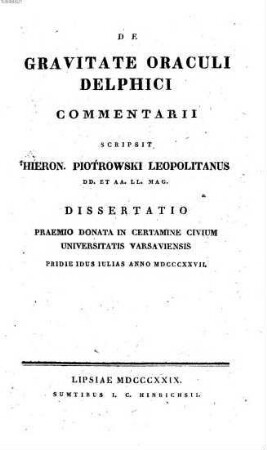 De gravitate oraculi Delphici comment.