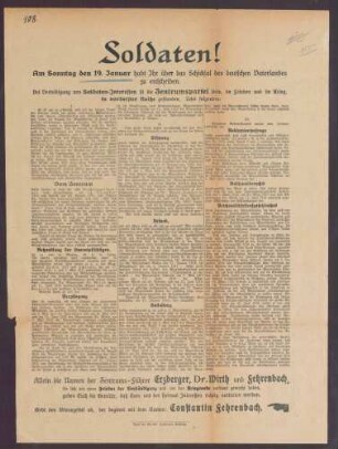 "Soldaten!": Wahlaufruf der Badischen Zentrumspartei und ihres Spitzenkandidaten Constantin Fehrenbach