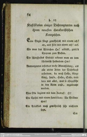 §. 23. Klassifikation einiger Dichtungsarten nach ihrem neuesten charakteristischen Kennzeichen