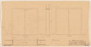 Haus des Rundfunks, Berlin-Charlottenburg: Großer Sendesaal, Tür von Flur in Saalerweiterung, Aufriss, Schnitt, Grundriss 1:10