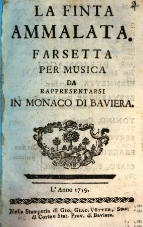 La finta ammalata : Farsetta per musica