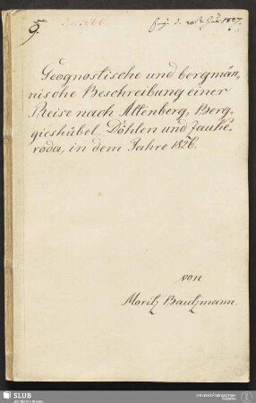 Geognostische und bergmännische Beschreibung einer Reise nach Altenberg, Berggieshübel, Döhlen und Zaukeroda, in dem Jahre 1826 - 18.6718 4.