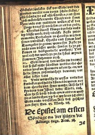 De Epistel am ersten Söndage na der hilgen dre Köninge dage. Rom. xij. [Euangelion am erste[n] Söndage na der Hillgen dre Köninge dage. Luce ij.]