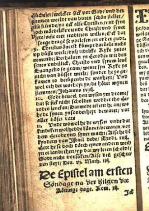 De Epistel am ersten Söndage na der hilgen dre Köninge dage. Rom. xij. [Euangelion am erste[n] Söndage na der Hillgen dre Köninge dage. Luce ij.]