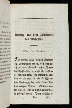 Auszug aus dem Testamente des Verfassers (statt der Vorrede)