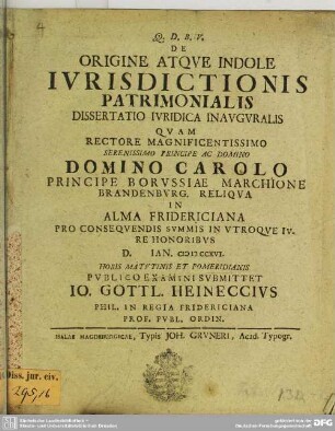 De Origine Atque Indole Iurisdictionis Patrimonialis Dissertatio Iuridica Inauguralis