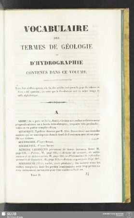Vocabulaire des termes de géologie et d'hydrographie contenus dans ce volume