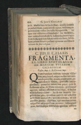 C. Iulii Caesaris Fragmenta, Ex Libro Epistolarum Ad Marcum Tullium Ciceronem.