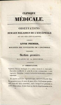 Clinique médical, ou choix d'observations recueilies á l'Hôpital de la Charité, (clinique de M. Lerminier), 5. Maladies de l'encéphale