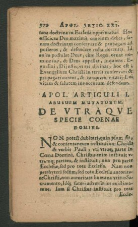 Apol. Articuli I. Abusuum Mutatorum. De Utraque Specie Coenae Domini.