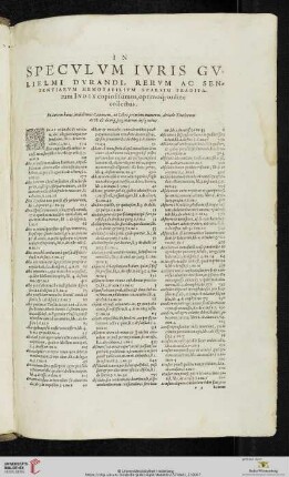 In Specvlvm Ivris Gvlielmi Dvrandi, rervm ac sententiarvm memorabilivm sparsim traditarum Index copiosissimus, optimo[que]; ordine collectus