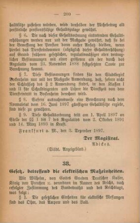 38. Gesetz, betreffend die elektrischen Maßeinheiten.