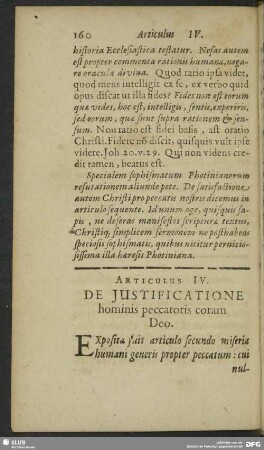 Articulus IV. De Iustificatione hominis peccatoris coram Deo